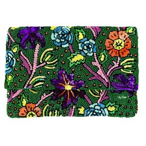 Beaded Floral Clutch, Emerald Green Flower Crossbody Clutch Bag